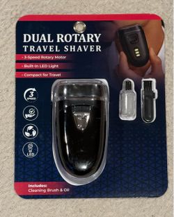 New Dual Rotary Travel Shaver Compact dual rotary travel shaver has a 3-speed rotary motor and a built-in LED light. This black shaver is battery-op