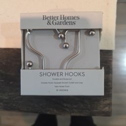Never Used New But Torn Box Of 12 Shower Curtain Hooks Satun Nickel Finish; By Better Homes And Gardens