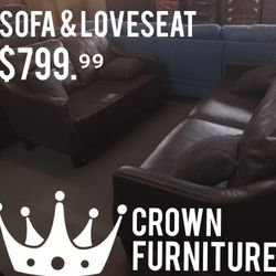 Faux Leather Sofa & Loveseat 