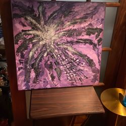 Oil On Canvas Abstract Painting 24/24 Signed Unknown Artist