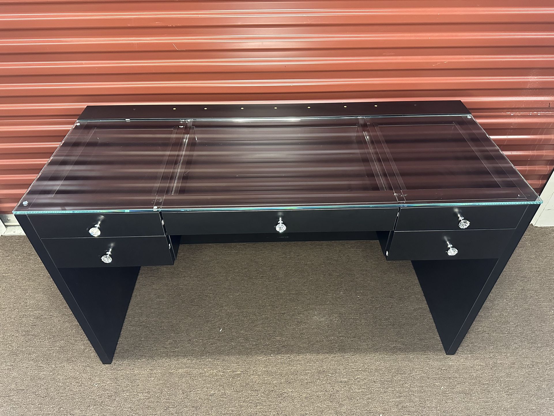 OFFICE GLASS TABLE FURNITURE DESK BLACK 5 DRAWERS