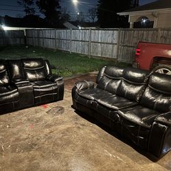 Black leather living room set
