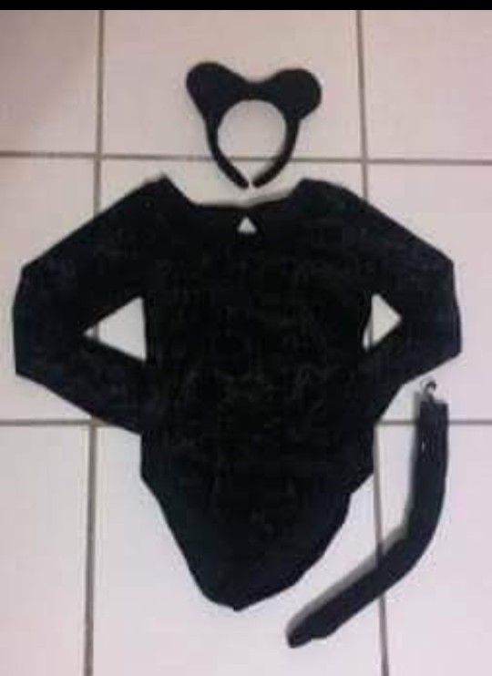 Halloween costume black leotard, ears headband and tail set size girls m/l 10-12