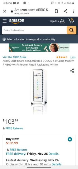 Arris Surfboard SBG6400 Cable Modem and Wi-fi Router