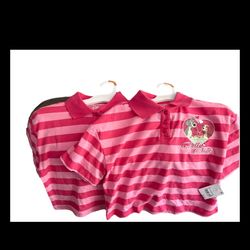 Pink Striped Polo Top for Kids girls small 6/7 2 shirts New with tags 
