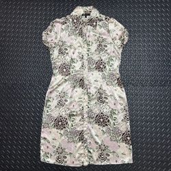 BCBGMAXAZRIA Asian Floral Button Down Shirt Dress Silk Collared Womens Large