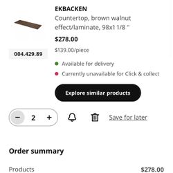 NEW (2)  ikea Ekbacken Walnut Wood 98 Countertop