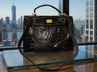 Handmade Genuine Crocodile Leather Executive Briefcase – Black w/ Gold Hardware