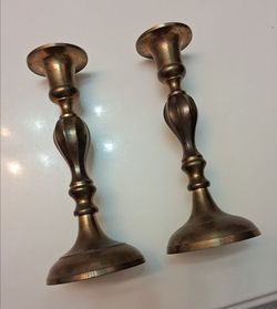 Vintage Soild Brass Candlesticks 7"  set of 2