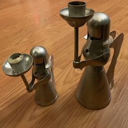 Silver Christmas Angel Candle Holders