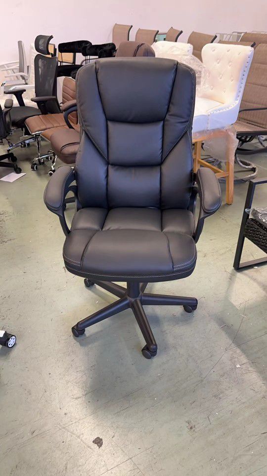 Office Executive Chair High Back Adjustable Managerial Home Desk Chair, Swivel Computer PU Leather Chair with Lumbar Support (Black)
