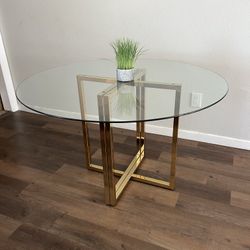 Gold Glass Ghost Round Dining Table
