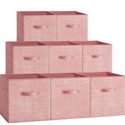 SONGMICS 13" Storage Cubes Non-Woven Fabric Bins w/ Double Handles Set of 8 - Pink