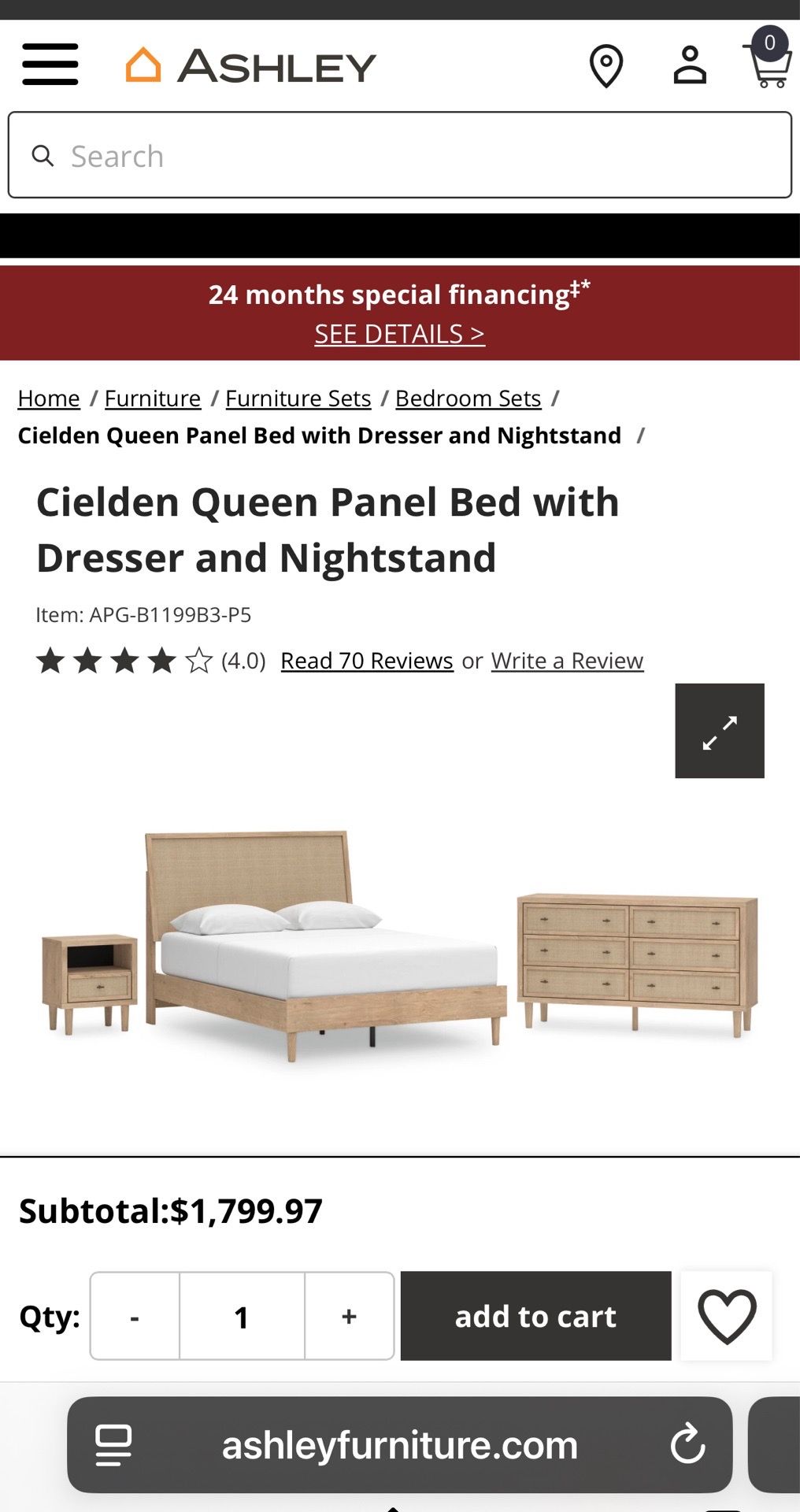 Queen Bedroom Set by Ashley Furniture – Like New – Dresser & Nightstand Included