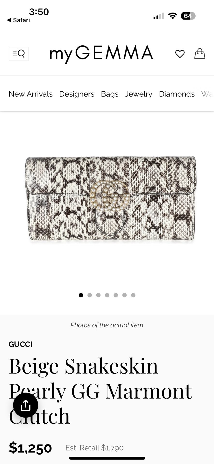 Gucci GG Marmont Real Python, Faux Pearl Flap Long Wallet Beige OBO