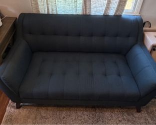 Dark Blue Tufted Fabric Loveseat Sofa