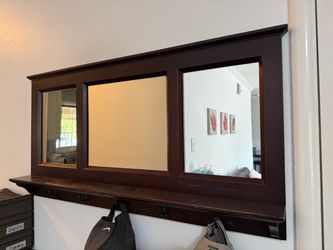 Wall mirror with hooks (solid wood)