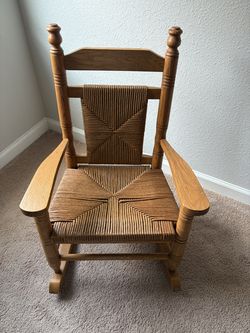 Beautiful Solid Wood, Child’s Wicker Rocking Chair