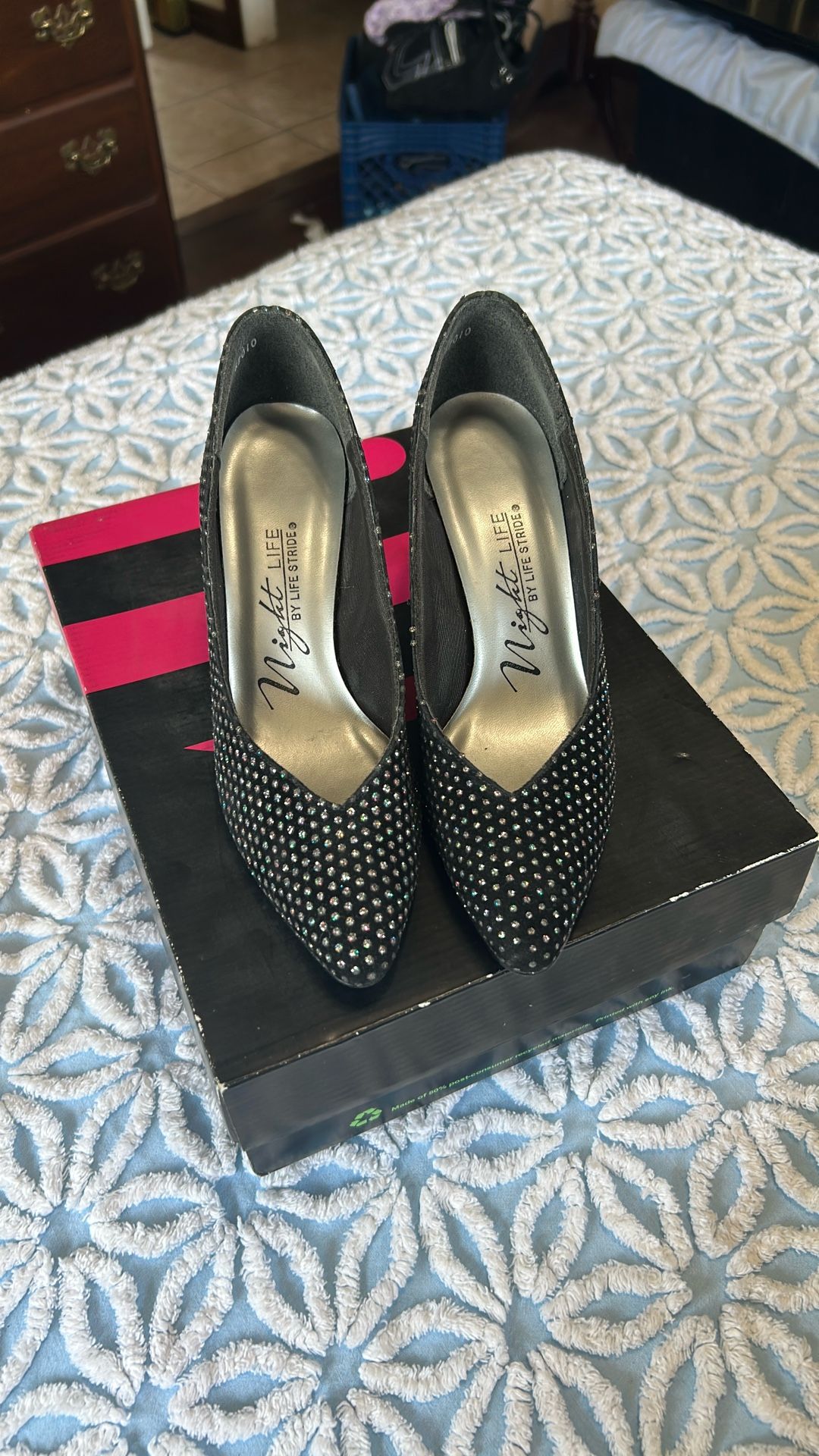size 7 Night Life Black Bedazzled Heels
