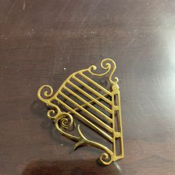 Gold Tone Harp Brooch Pin