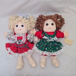 Qty 2 Vtg 1991 Handmade Kammie Dolls by Lorryn Cloth Dolls w/ Extra Outfits