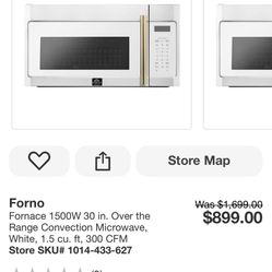 Forno Fornace 1500W 30 in. Over the Range Convection Microwave, White, 1.5 cu. ft, 300 CFM