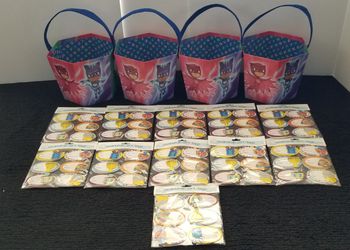 4 Pj masks paperboard bucket frog Box and 11 chanukah gift tags