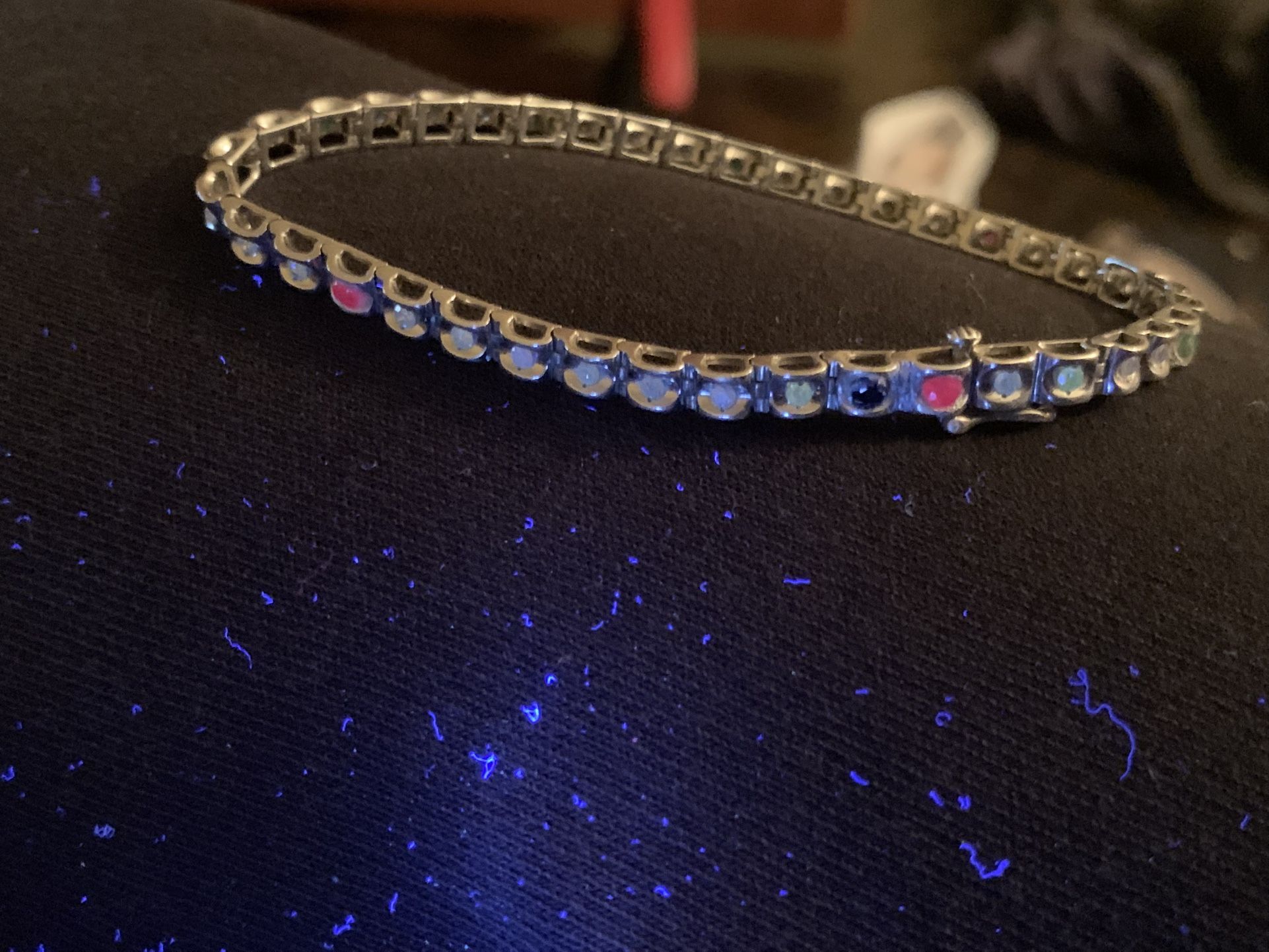 925 / Rhodium1TCW Diamond, Emerald, Ruby, Sapphire Tennis Bracelet