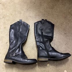 Girls”Black Leather” Boots Size 5