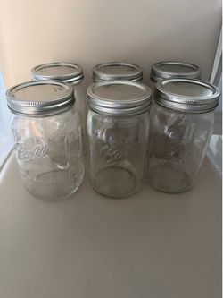 Ball mason jar wide mouth. Qty-6. Height 7”.