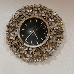 Wall clock, gold color butterfly