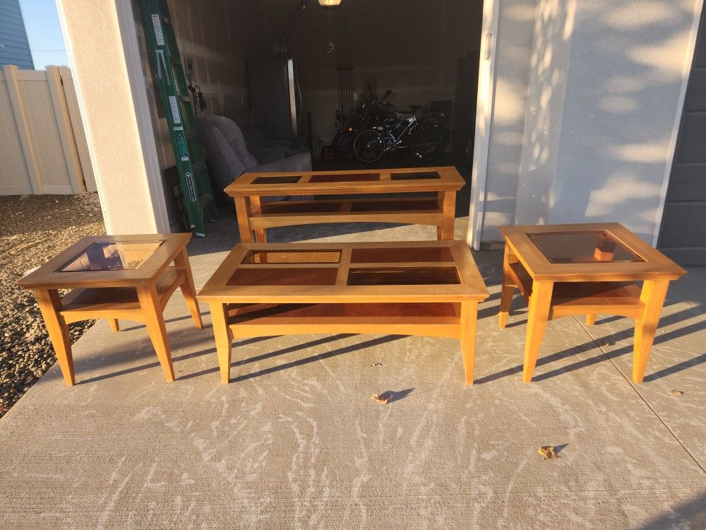 Oak Coffee Table, End Tables And Sofa Table Set