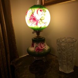 Antique Hand Painted Hurricane Lamp GWTW