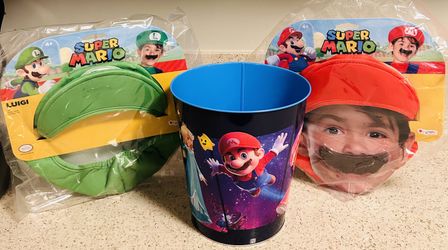 Super Mario Galaxy popcorn tin bucket & hats