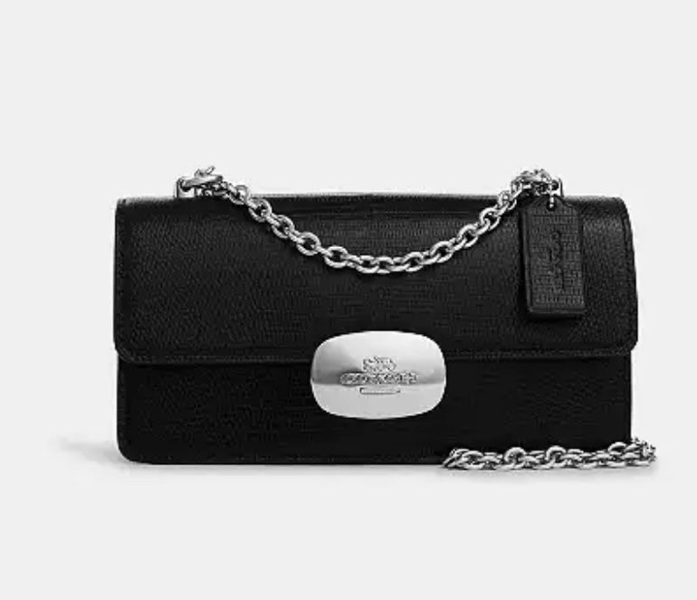 Coach Black Leather Chain Shoulder Eliza Flap Crossbody Bag