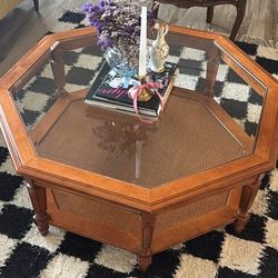 Vintage Octagon Glass Top Coffee Table