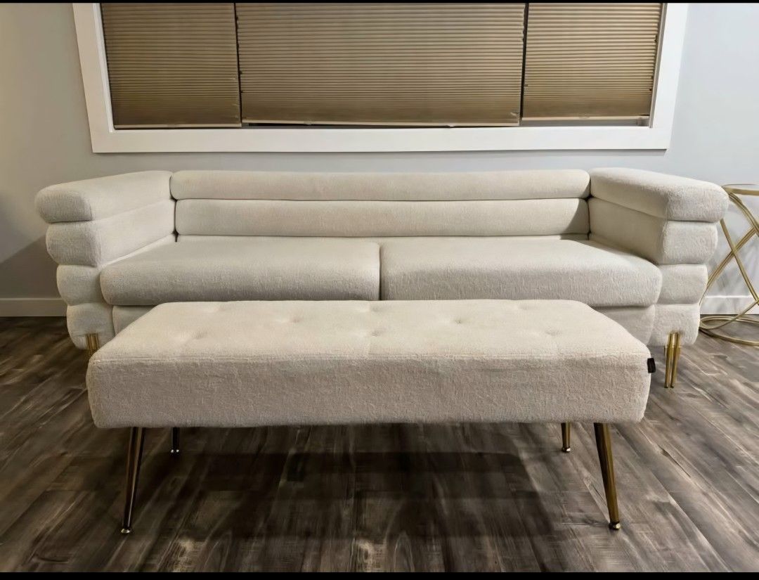 Ottwell Mid-century Upholstered Sofa & Ottoman 