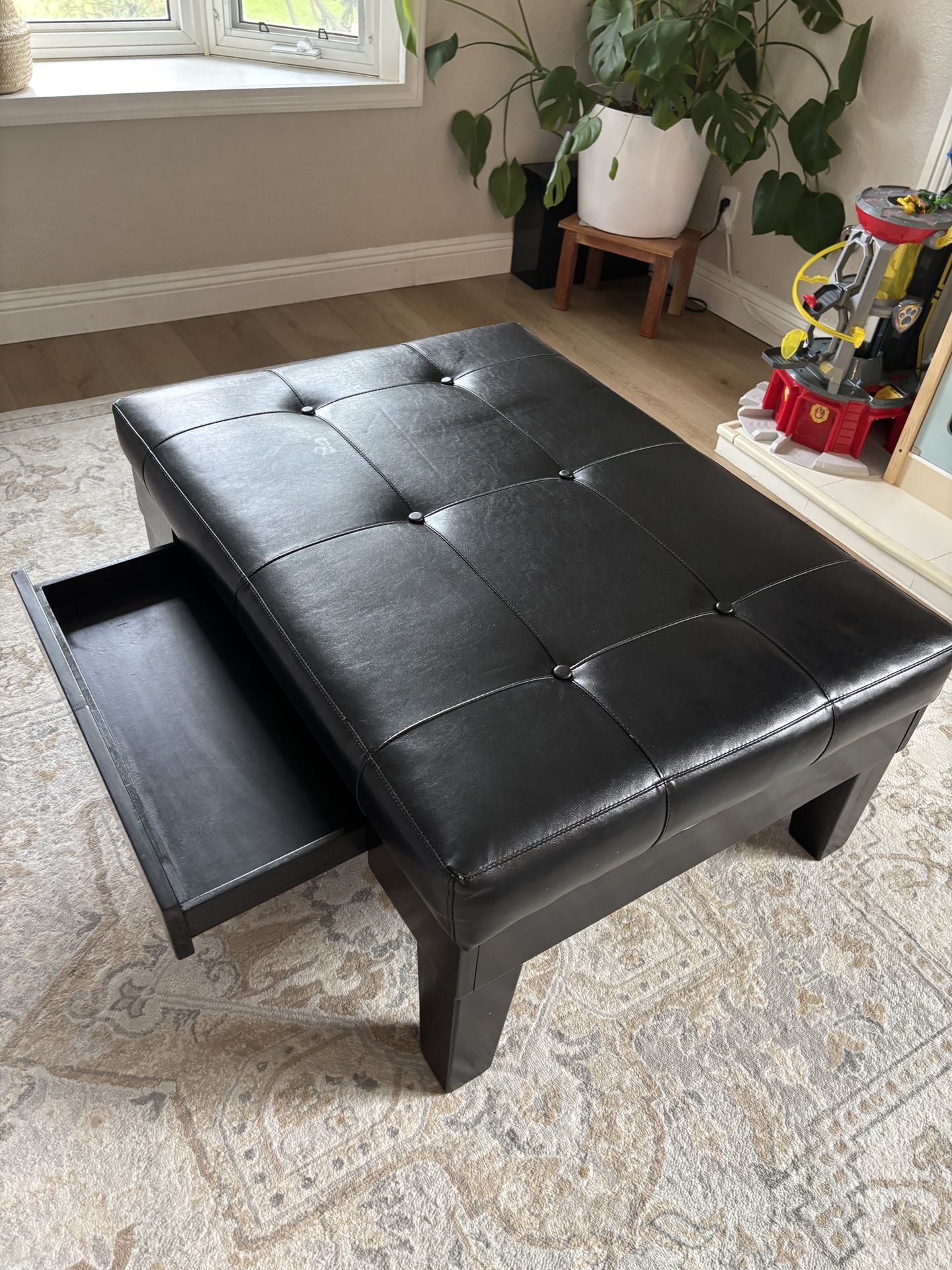 Black Leather Ottoman