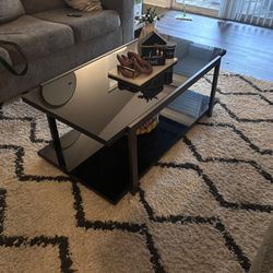 BLACK COFFEE TABLE AND 2 END TABLES