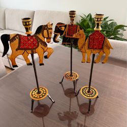 3 Pier 1 Imports Circus Horse Elephant Camel Wrought Iron Candle Stick Holders