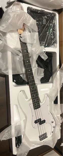 Glarry White Bass Guitar with Amp and Gig Bag