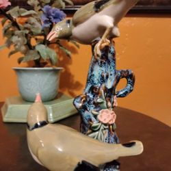 Pair Of Fine China Vintage Bird Statues 
