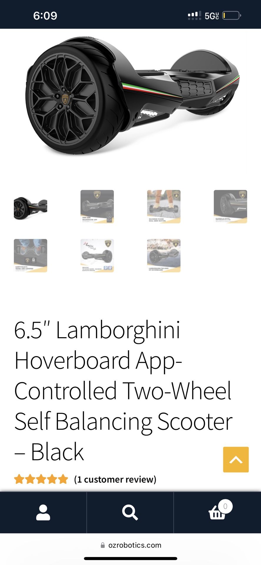 6.5″ Lamborghini Hoverboard App-Controlled Two-Wheel Self Balancing Scooter – Black