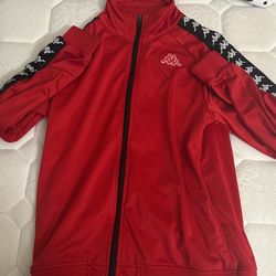 red and white kappa zip up