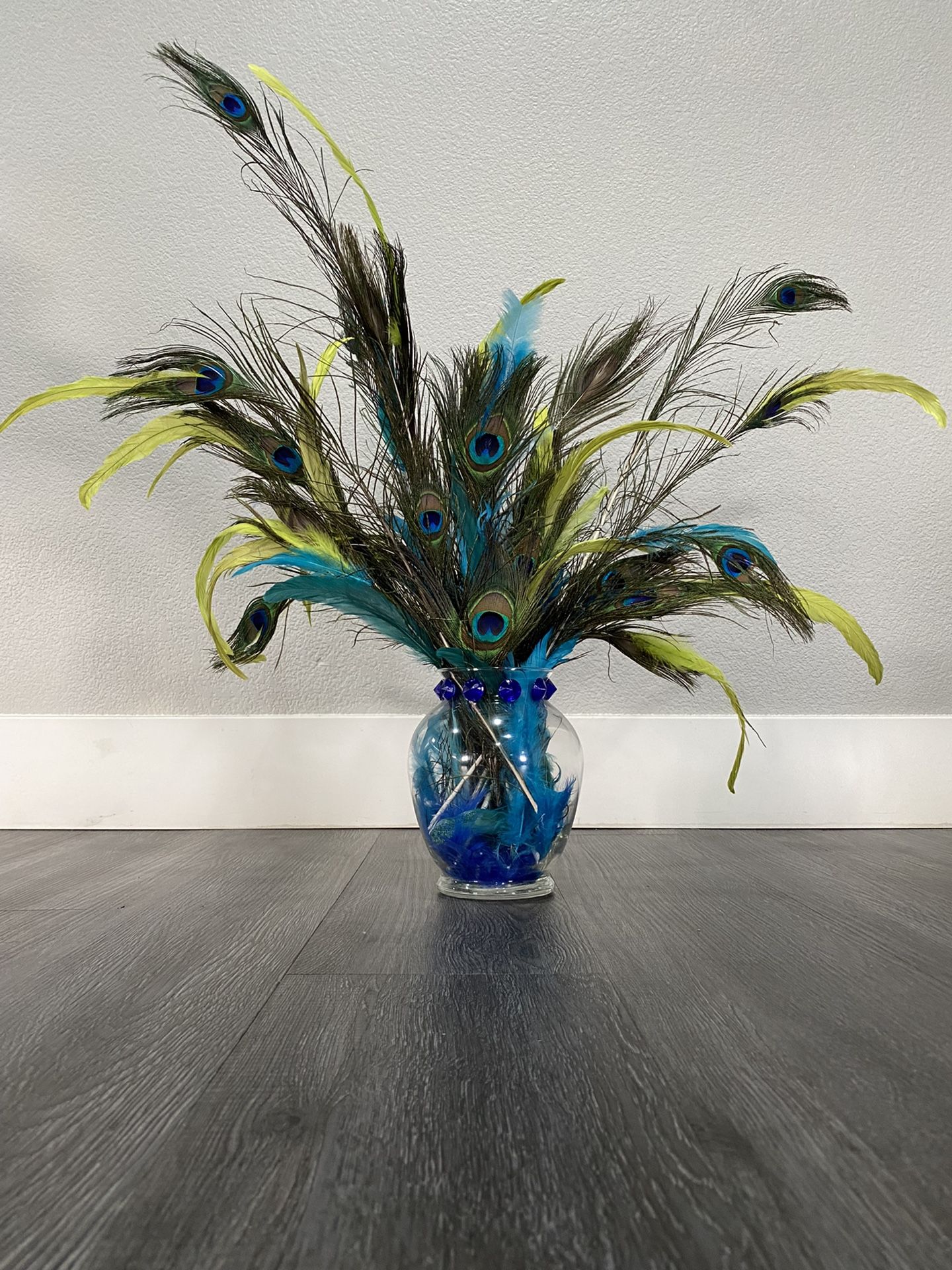 Peacock feather centerpiece custom glass vase