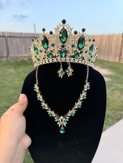 Emerald Green Crown & Jewelry Set – Luxury Quinceañera Princess Set 👑✨