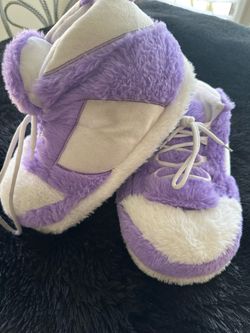 Plush Purple and White SneakerFuzzy Slippers