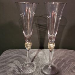 Two  Champagne  Rhinestone "Diamond" Flutes