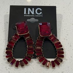 NEW Rectangular Red Stone Open Drop Earrings
