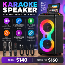 NEW 500W Karaoke Machine with 2 Wireless Microphones | Bluetooth & Portable
